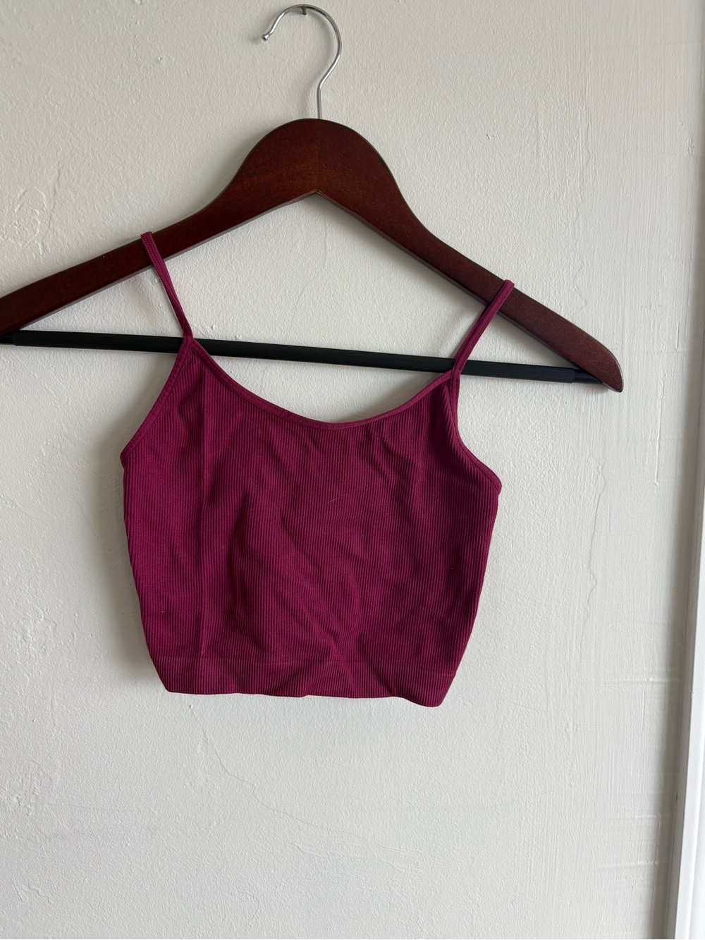 wild fable Ribbed Spaghetti Strap Crop Top - Wine